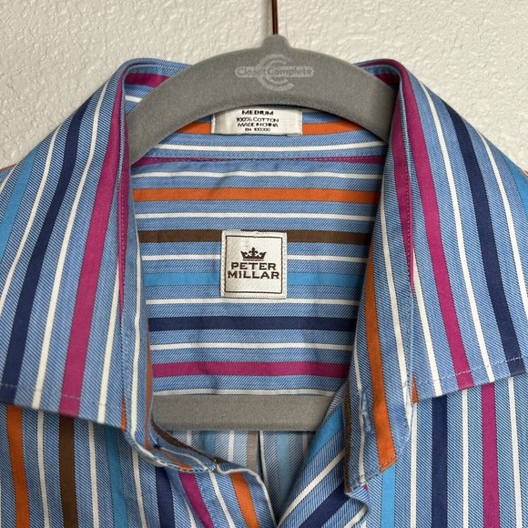 Peter Millar Button Up Shirt Mens Medium Multi Color Striped Long Sleeve - Picture 2 of 5